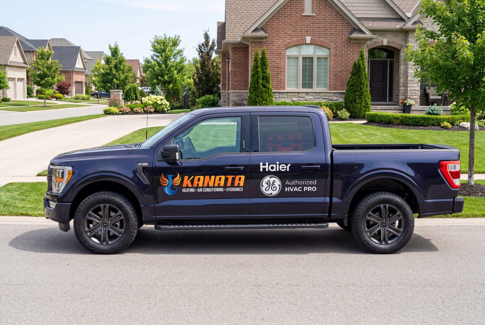 Kanata HVAC service truck parked in a Hamilton neighbourhood